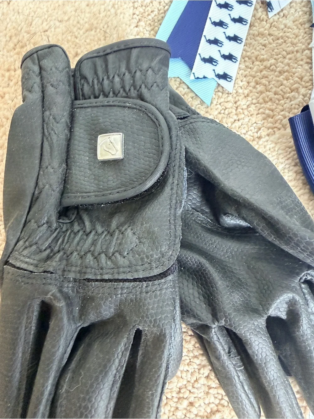 Equestrian riding gloves and 2 sets of Ribbon/ Hair Bows